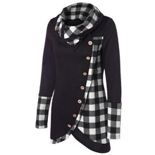 Load image into Gallery viewer, 2019 Women Long Sleeve irregular Plaid printed Turtleneck Casual Tartan Tunic Button Sweatshirt Pullover Tops  juvenil mujer #VE