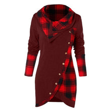 Load image into Gallery viewer, 2019 Women Long Sleeve irregular Plaid printed Turtleneck Casual Tartan Tunic Button Sweatshirt Pullover Tops  juvenil mujer #VE