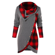 Load image into Gallery viewer, 2019 Women Long Sleeve irregular Plaid printed Turtleneck Casual Tartan Tunic Button Sweatshirt Pullover Tops  juvenil mujer #VE