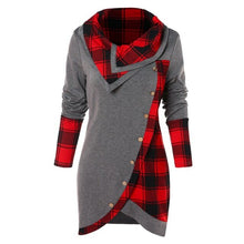 Load image into Gallery viewer, 2019 Women Long Sleeve irregular Plaid printed Turtleneck Casual Tartan Tunic Button Sweatshirt Pullover Tops  juvenil mujer #VE